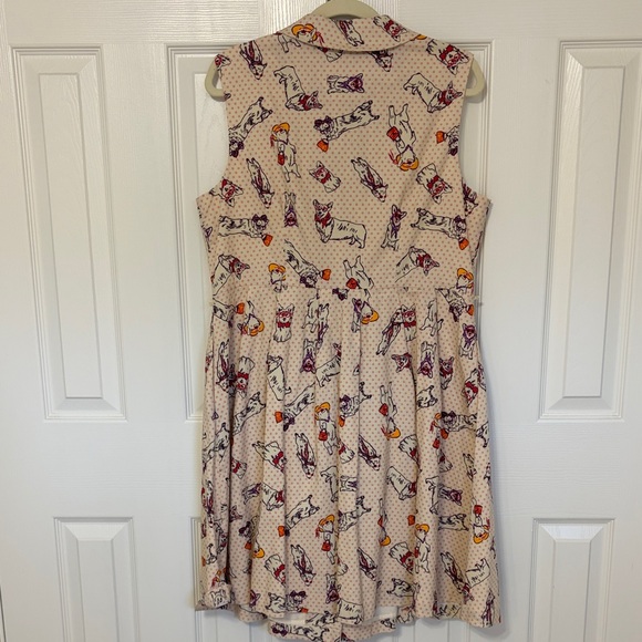 Whimsical Mod Cloth Polka Dot Corgi Dog Belted Dress Red Purple XL - Picture 5 of 9